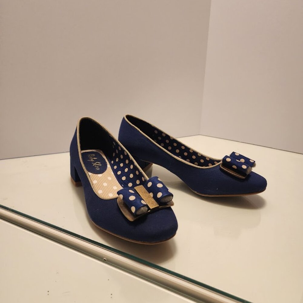 Ruby Shoo Navy Blue Mid-Heels with Bow - Picture 3 of 8